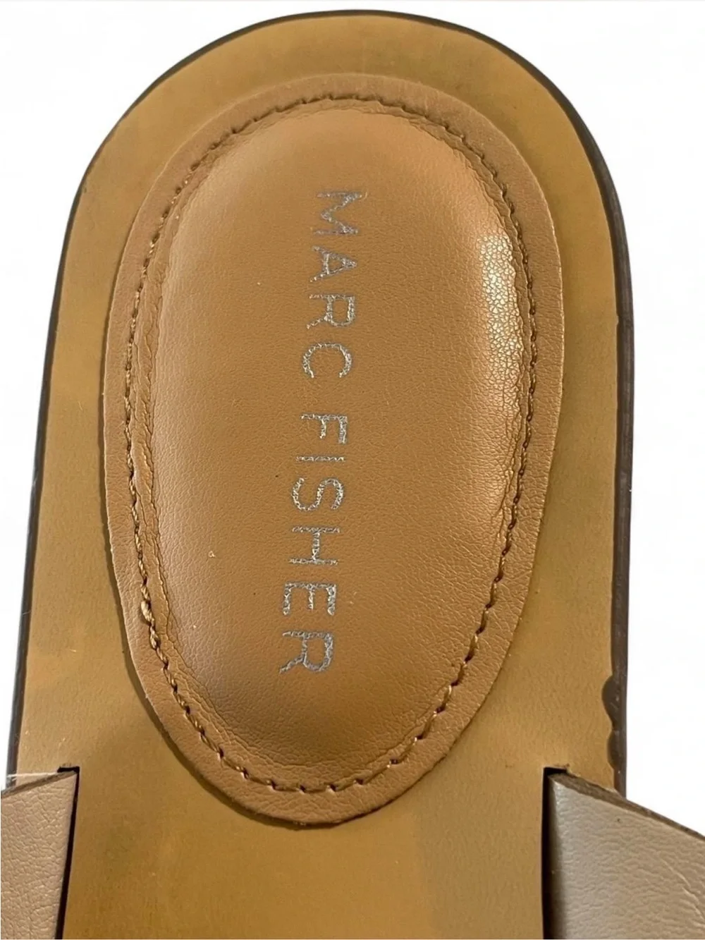 Marc Fisher Taupe Leather Slide Sandals with Silver Studs